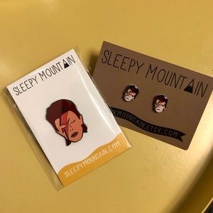 David Bowie Pin and Earrings